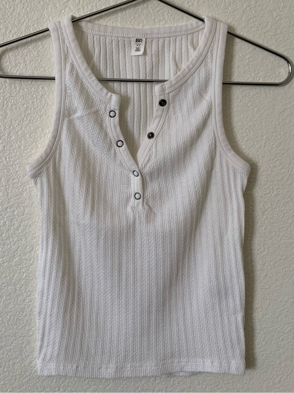 bp White Ribbed Henley Tank Top XS